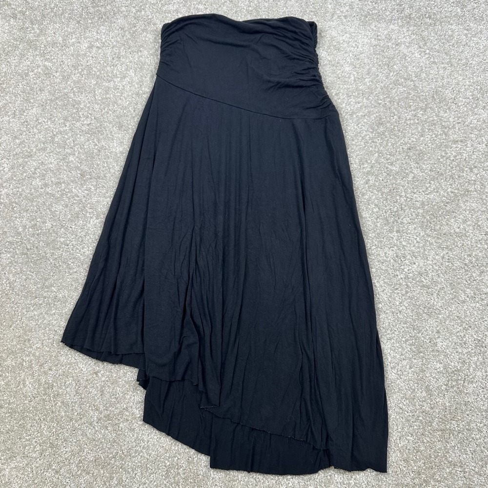Three Dots Black Strapless Ruched Asymmetrical‎ Hem Midi Skirt Medium USA